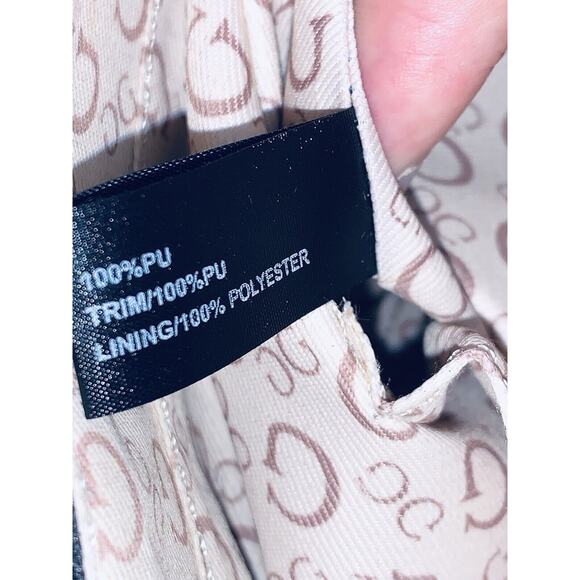 Guess Quilted Tote Purse Black Silver Faux Leather Pockets Slots Zipper Top EUC - Picture 11 of 16